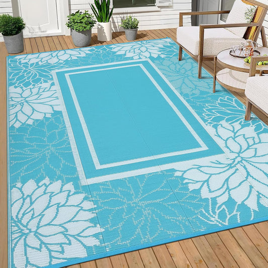 Outdoor Rug Waterproof 9x12 Large Reversible Plastic Straw Mat