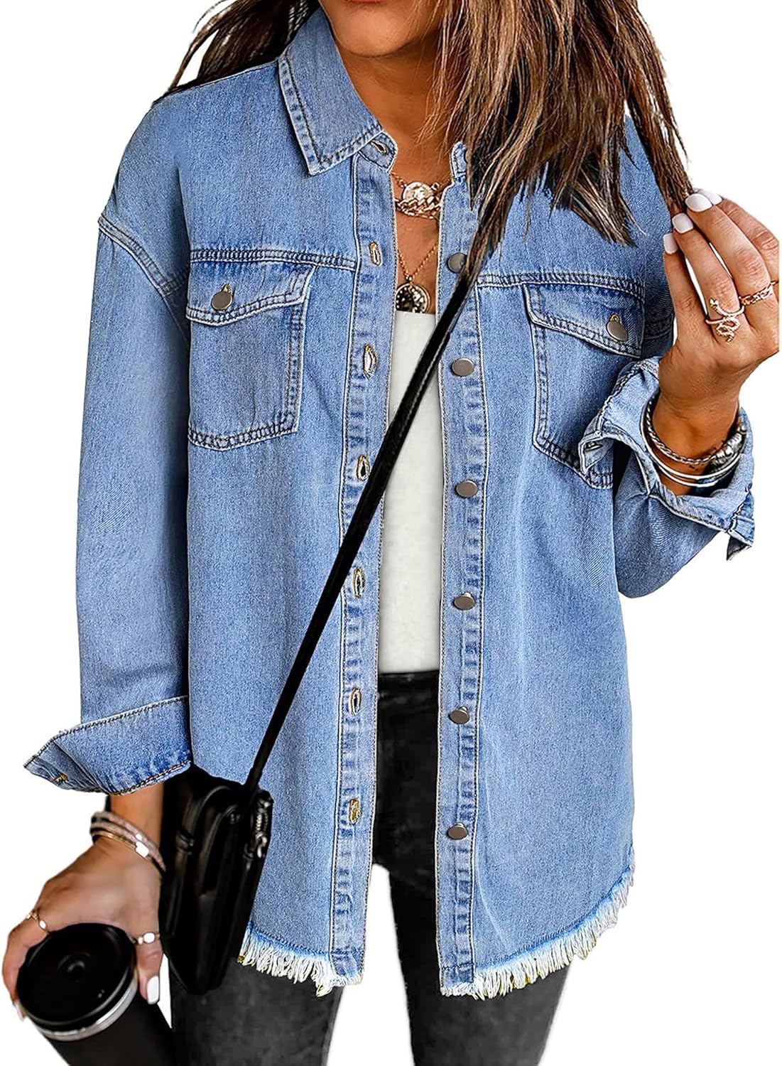 Luvamia Oversized Denim Jacket for Women - Trendy Casual Shacket