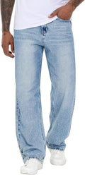 Men's Non-Stretch Loose Fit Wide-Leg Baggy Jeans Pants (Style M3K8)