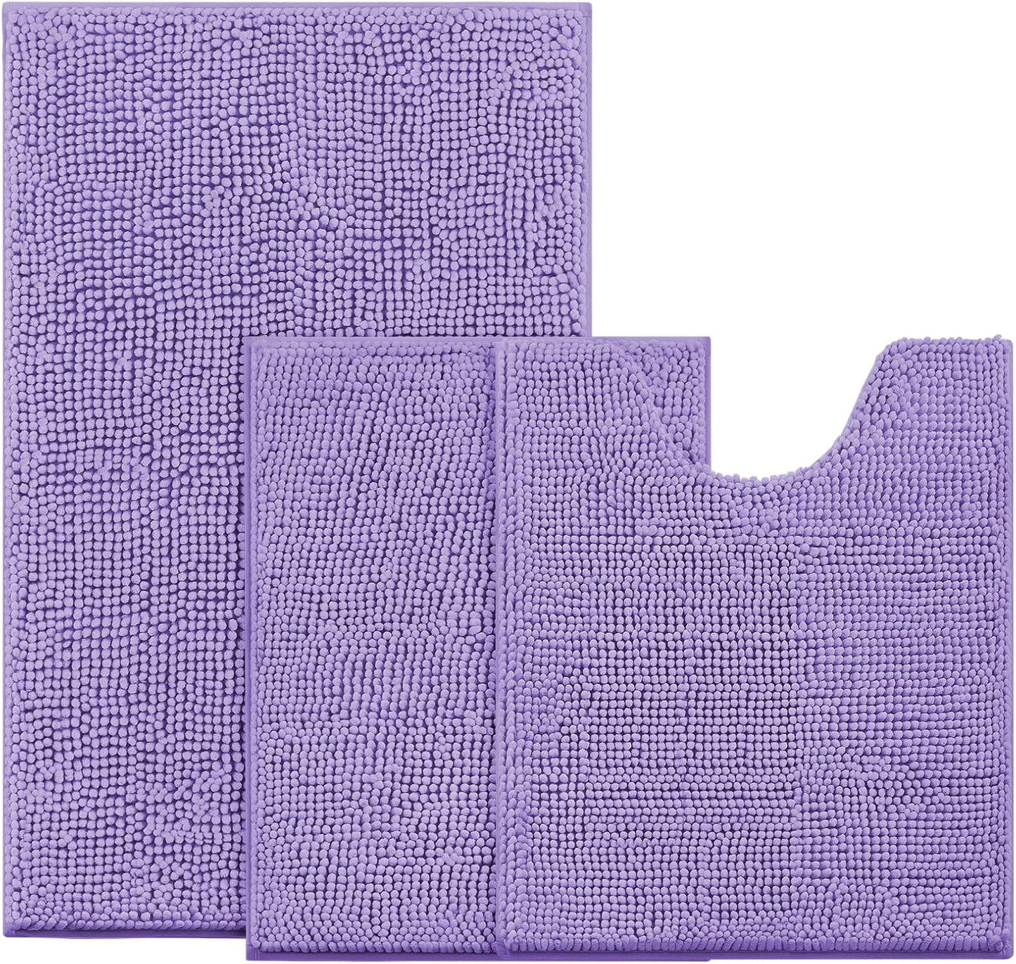 BYSURE Lavender Bathroom Rugs Set - Plush Chenille Non-Slip Mats