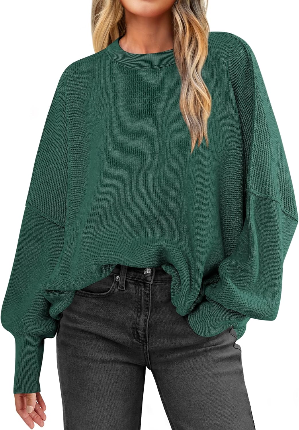 ANRABESS Women Crewneck Batwing Long Sleeve Cozy Sweater Top