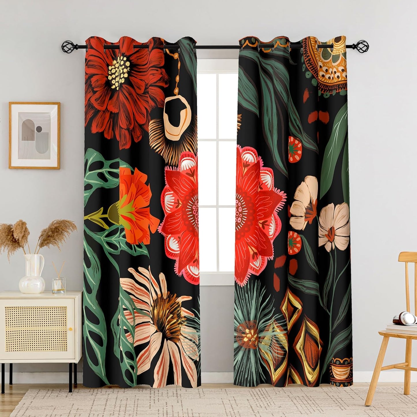 Bohemian Floral 100% Blackout Curtains for Living Room 84 in