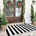 Black White Striped Rug 4ftx6ft Front Door Mat - Washable Outdoor