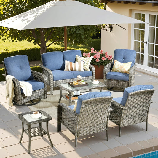 ovios 7 Pieces Patio Furniture Set with Swivel Chairs and Table