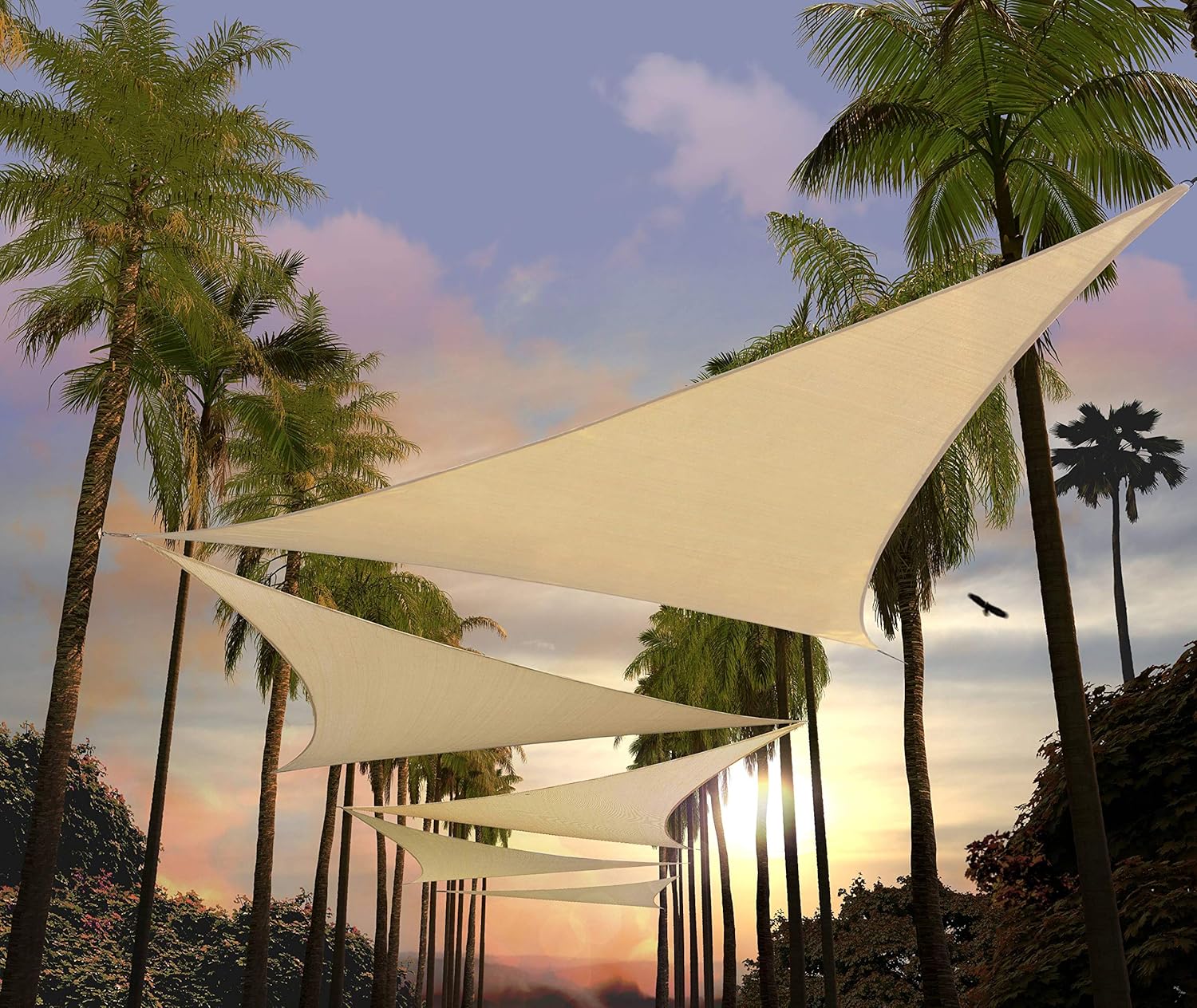 Beige Triangle Sun Shade Sail 32ft x 32ft x 32ft for Outdoor Use