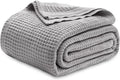 100% Cotton Waffle Blanket King Size for Women - Grey, Breathable