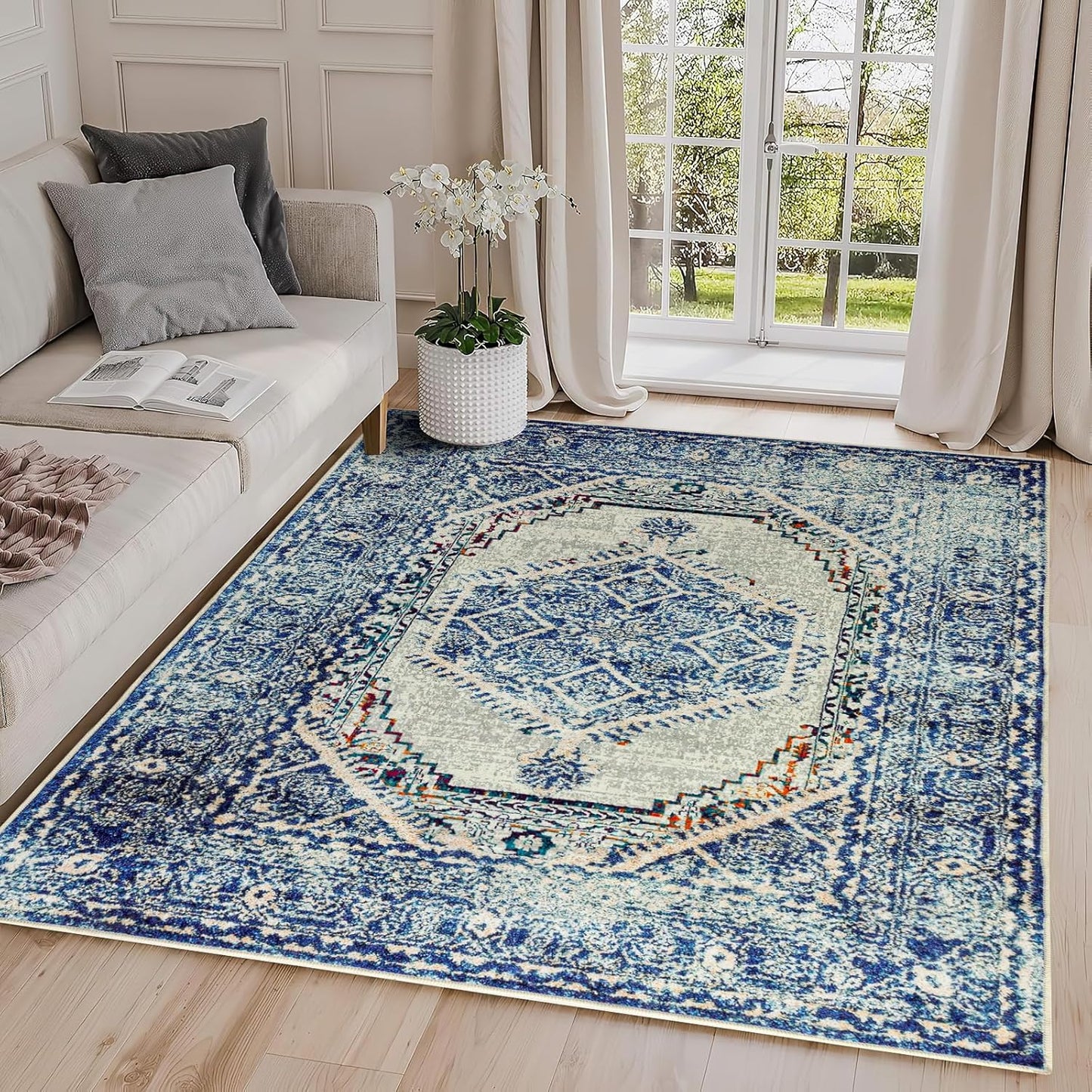 Easy-Going Large 8x10 Washable Boho Area Rug for Home Decor