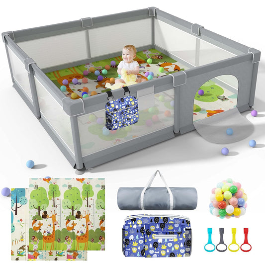 Spacious Baby Playpen for Toddlers with Soft Mat and Balls