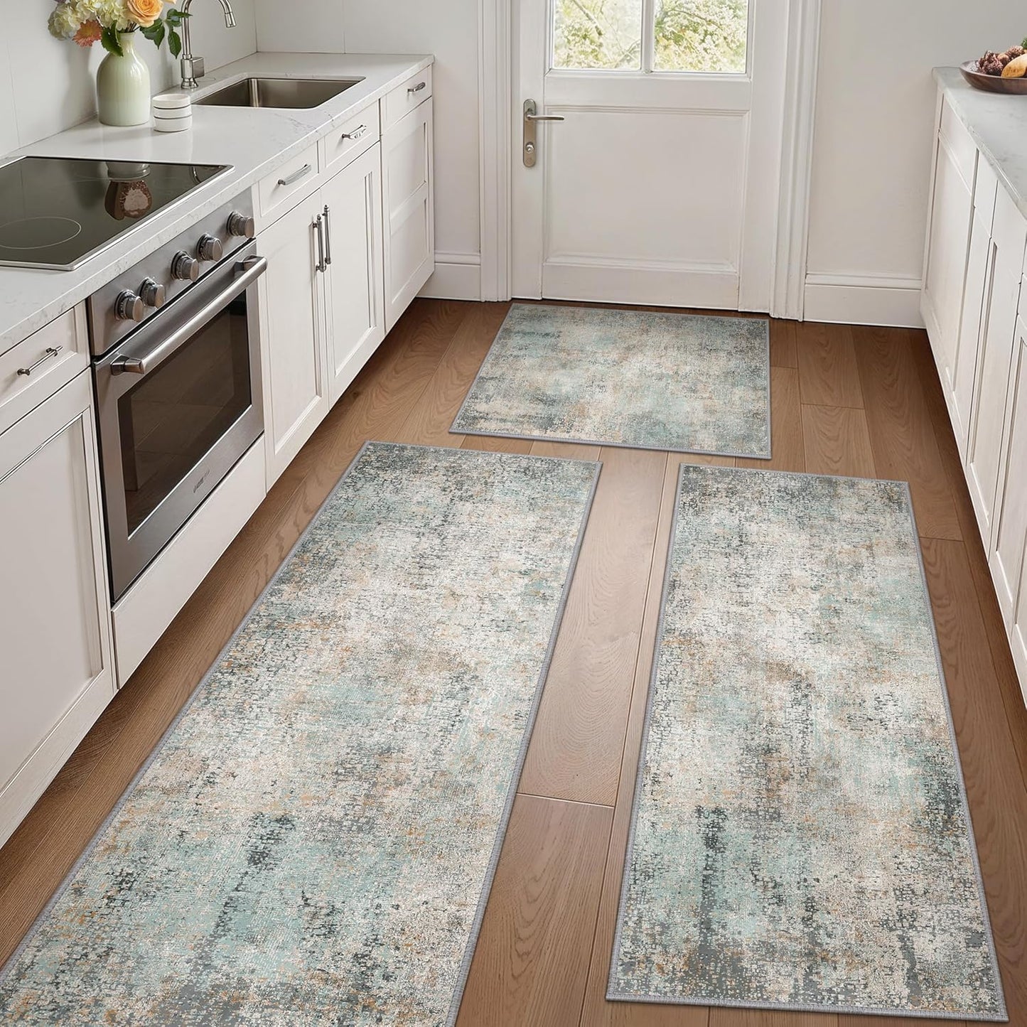 GENIMO Kitchen Rugs Sets of 3 Non Slip Washable Mats for Home