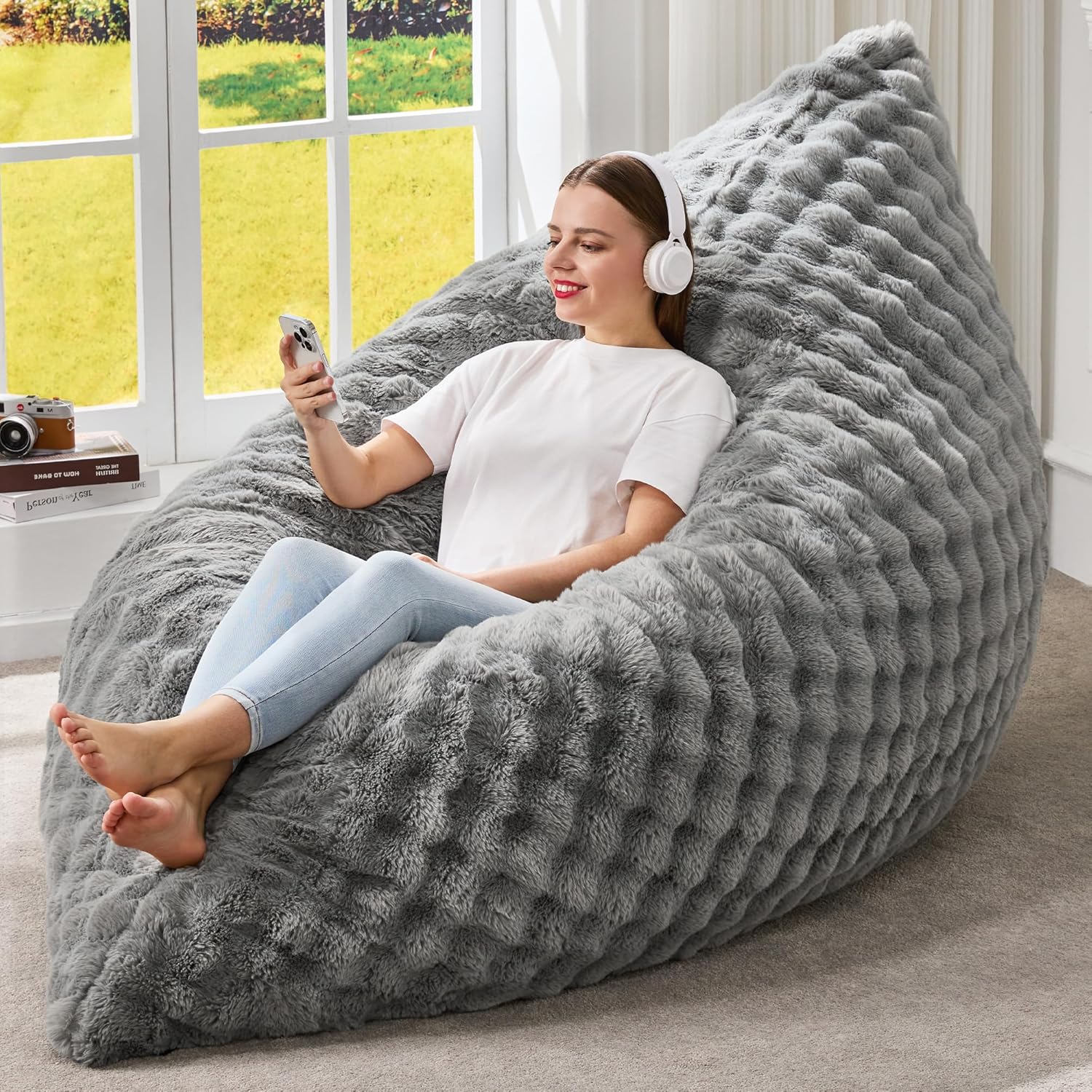 Hobestluk 3 in 1 Bean Bag Chair for Adults with Bubble Cover