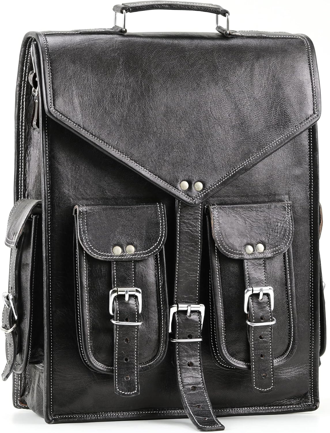 Handmade World Black Vintage Leather Backpack for Men and Women