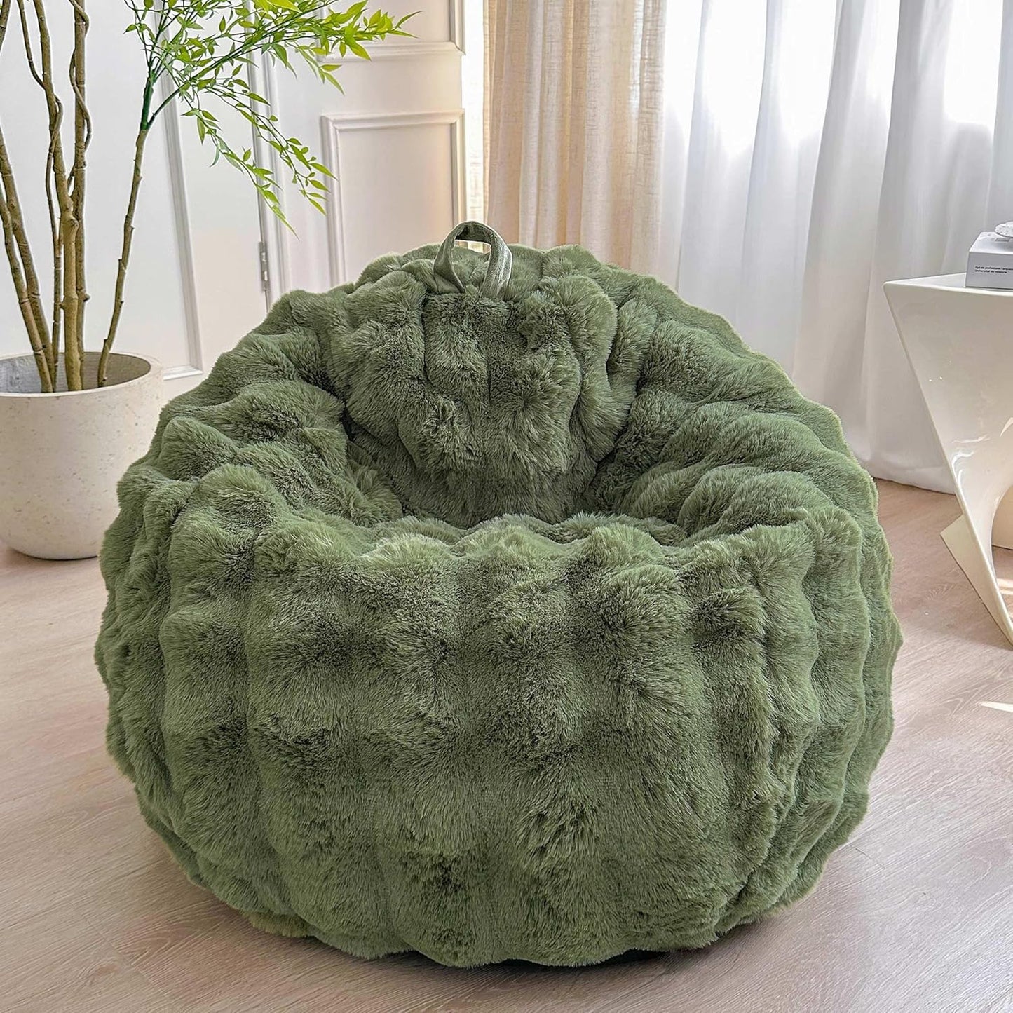 Fluffy Faux Rabbit Fur Bean Bag Cover for Plush Toys Storage