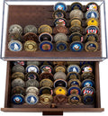 Military Challenge Coins Display Holder with Clear Cover - Solid Wood