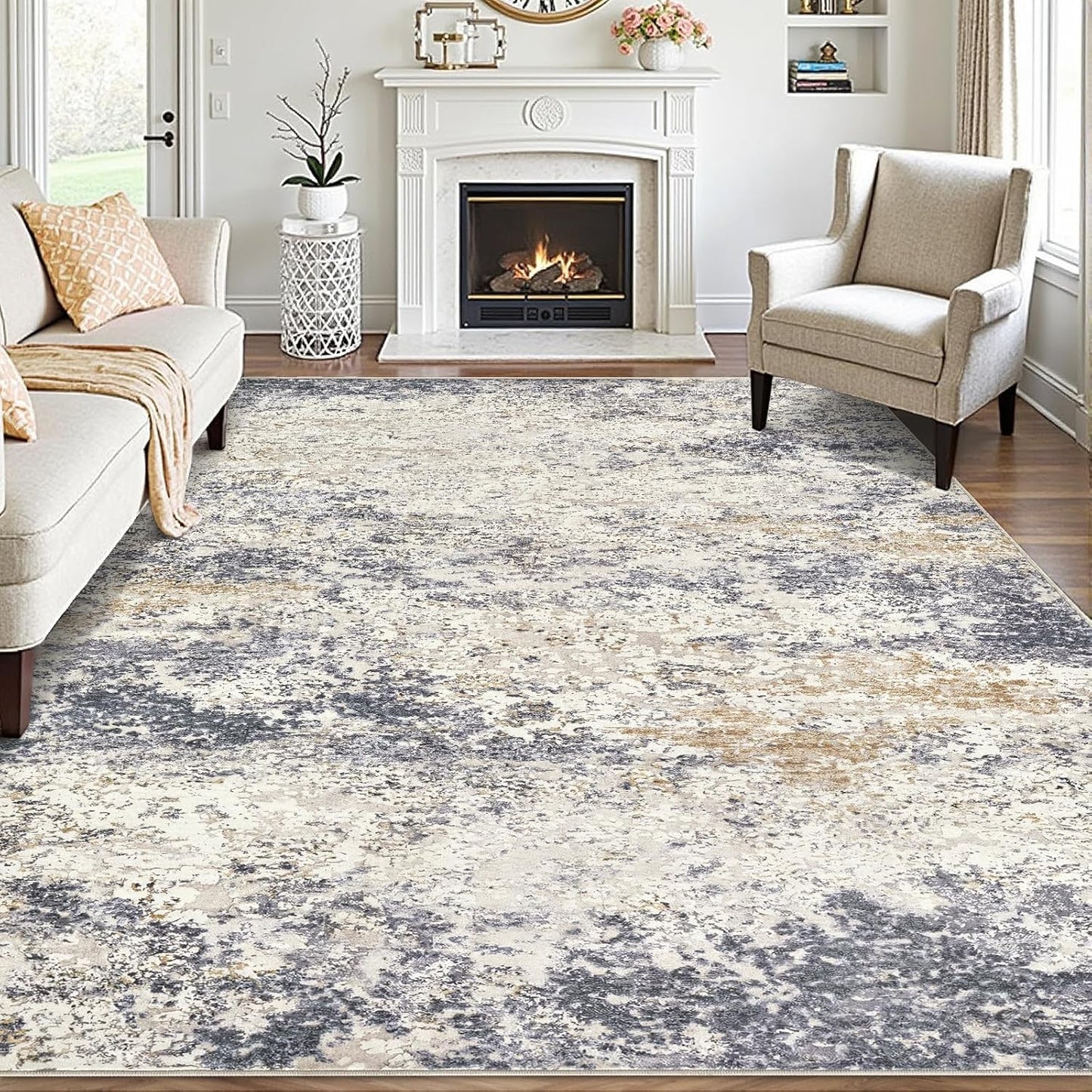 Modern Neutral Area Rugs for Living Room: Soft Washable Design