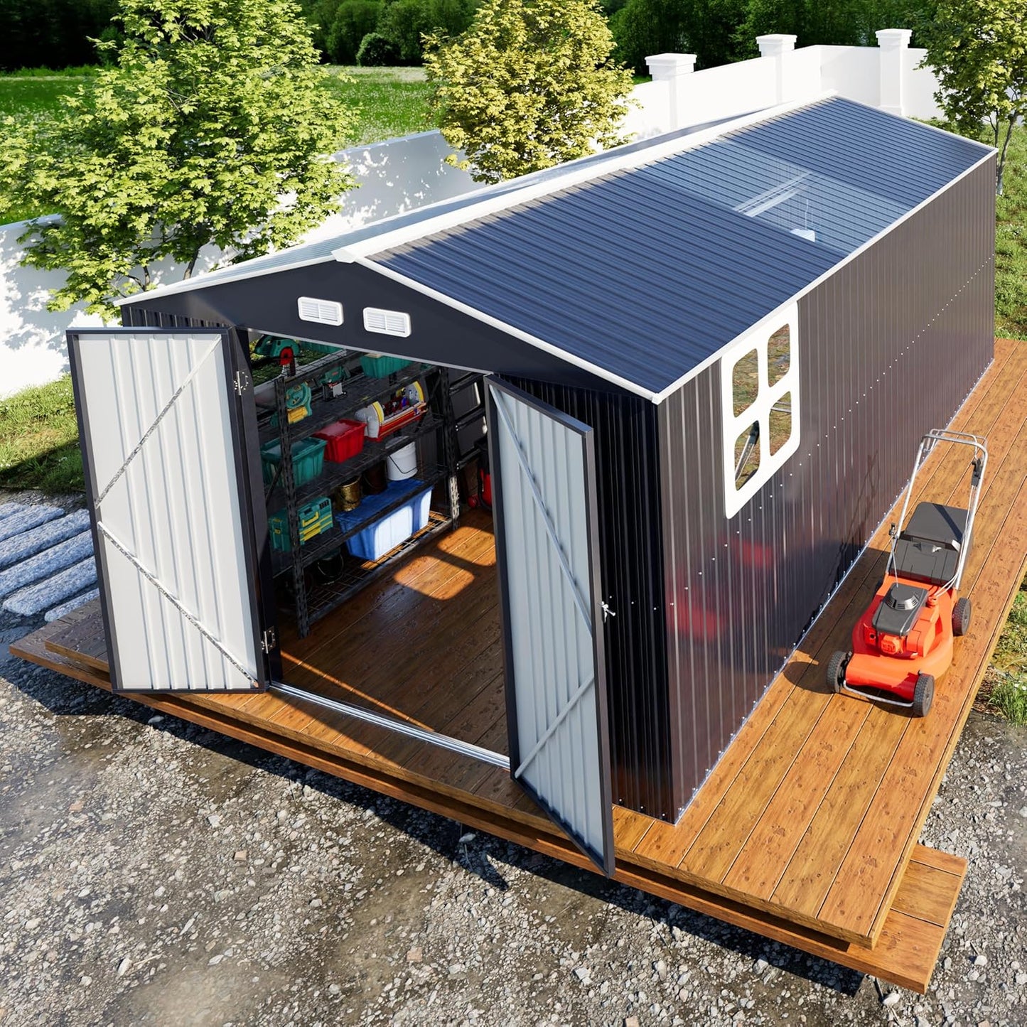 Metal Shed 10x16 FT Large with Skylight and Reinforced Frame