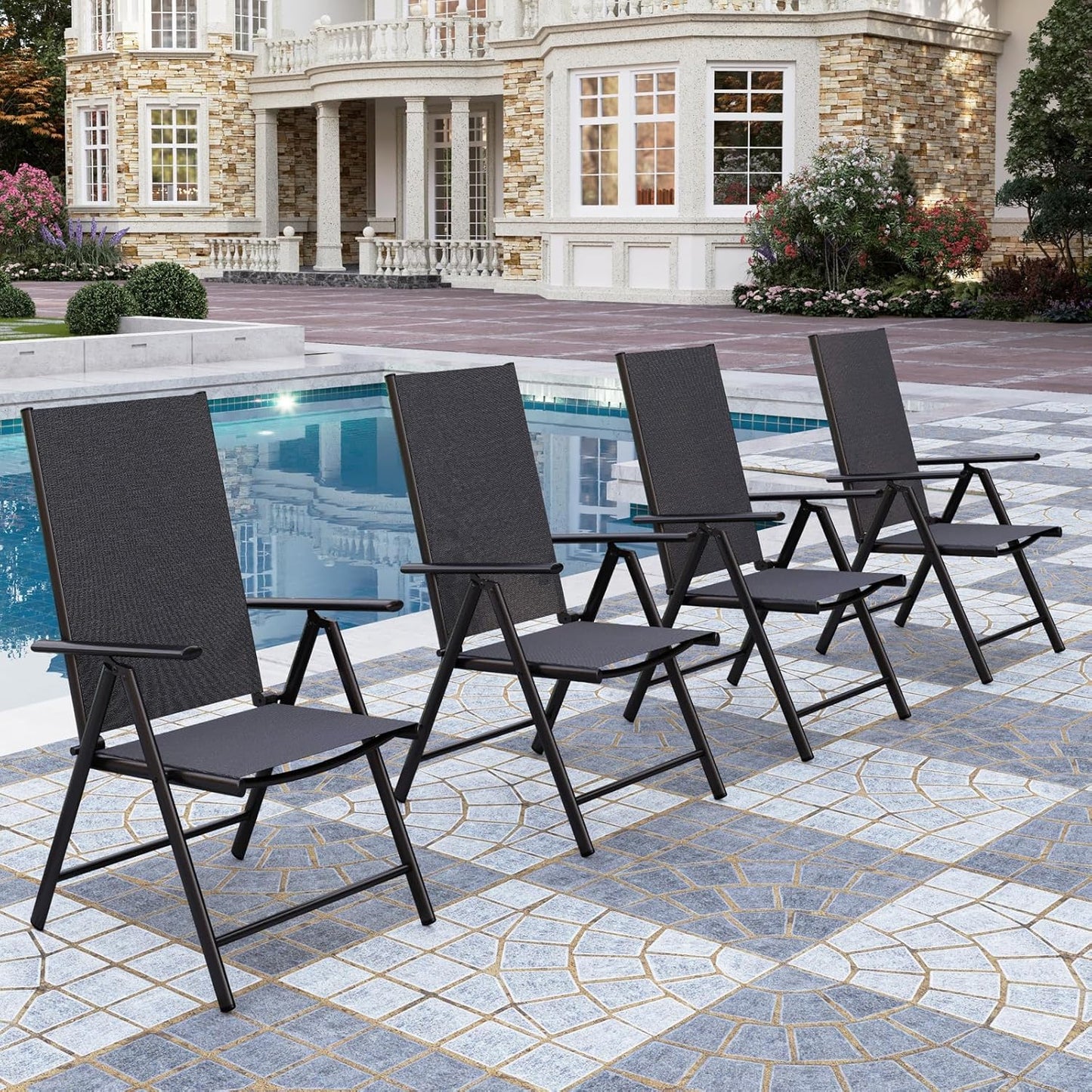 PHI VILLA Patio Folding Chairs Set of 4 for Outdoor Comfort