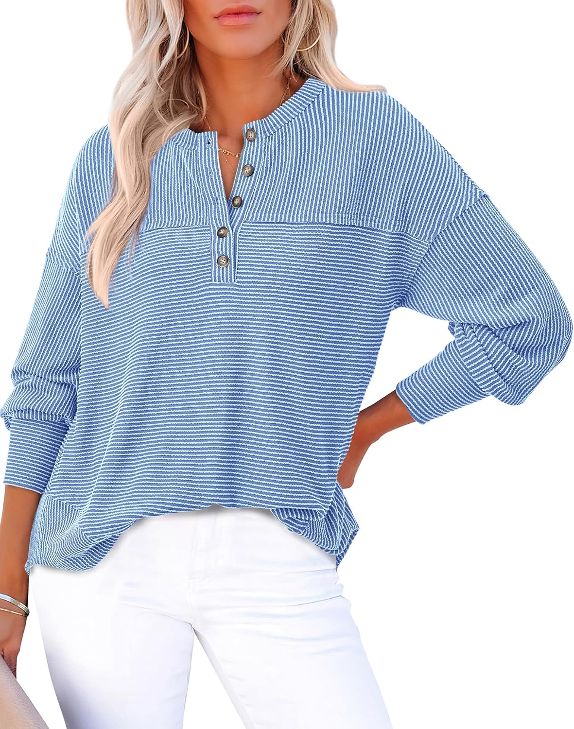 KIRUNDO Going Out Tops for Women: Casual Ribbed Knit Henley