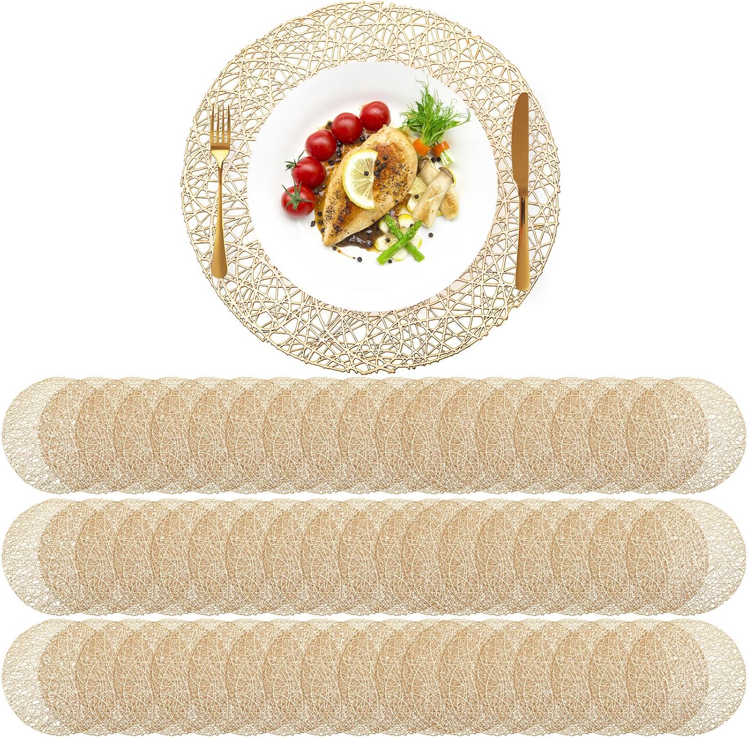Sieral 60 Packs Gold Round Placemats for Holiday Table Decor