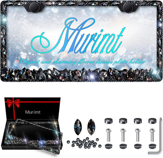 Bling License Plate Frame Set for Women with Gem Diamonds