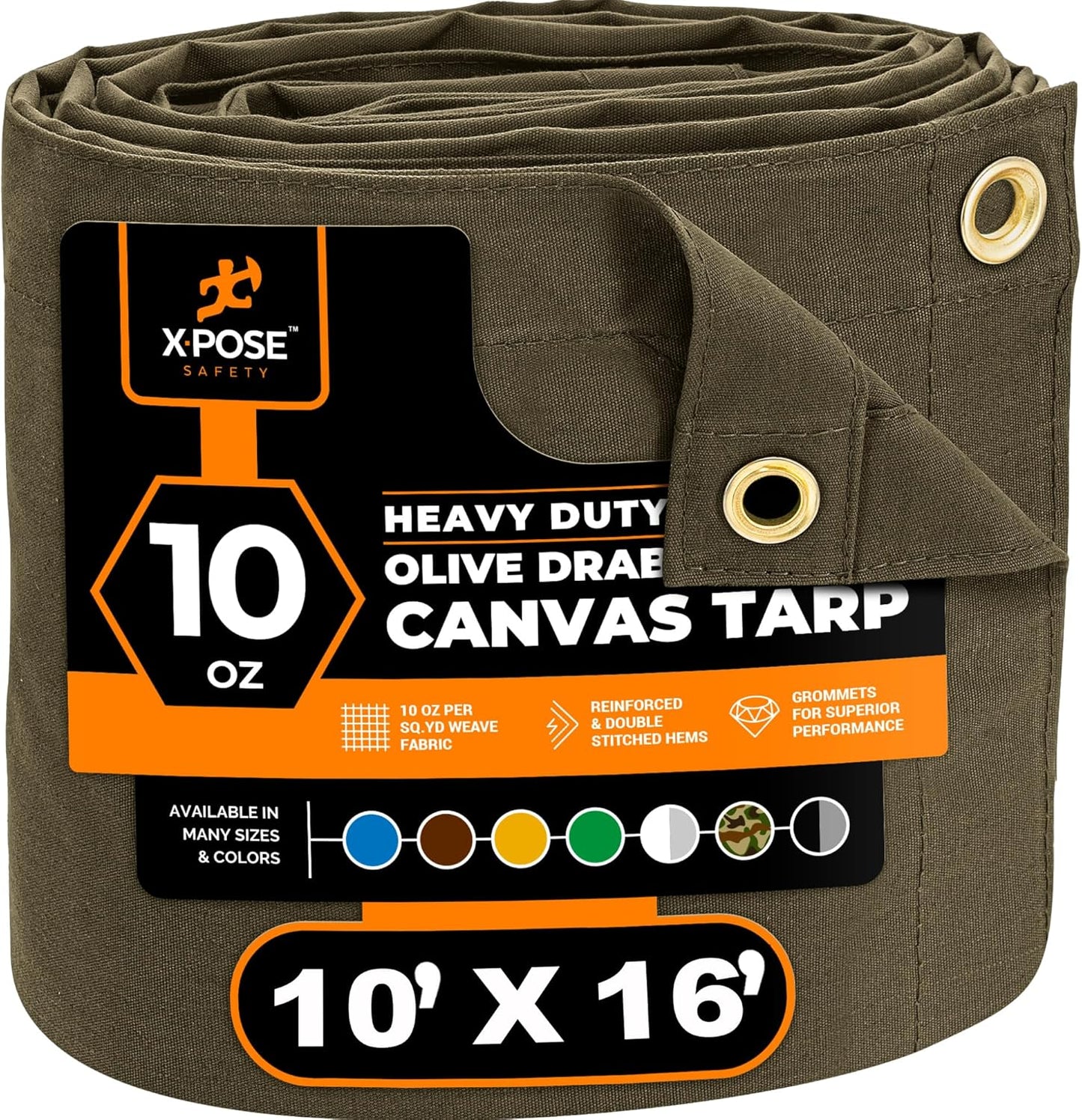 Xpose Safety Canvas Tarp - Heavy Duty Water Resistant 10ft x 16ft
