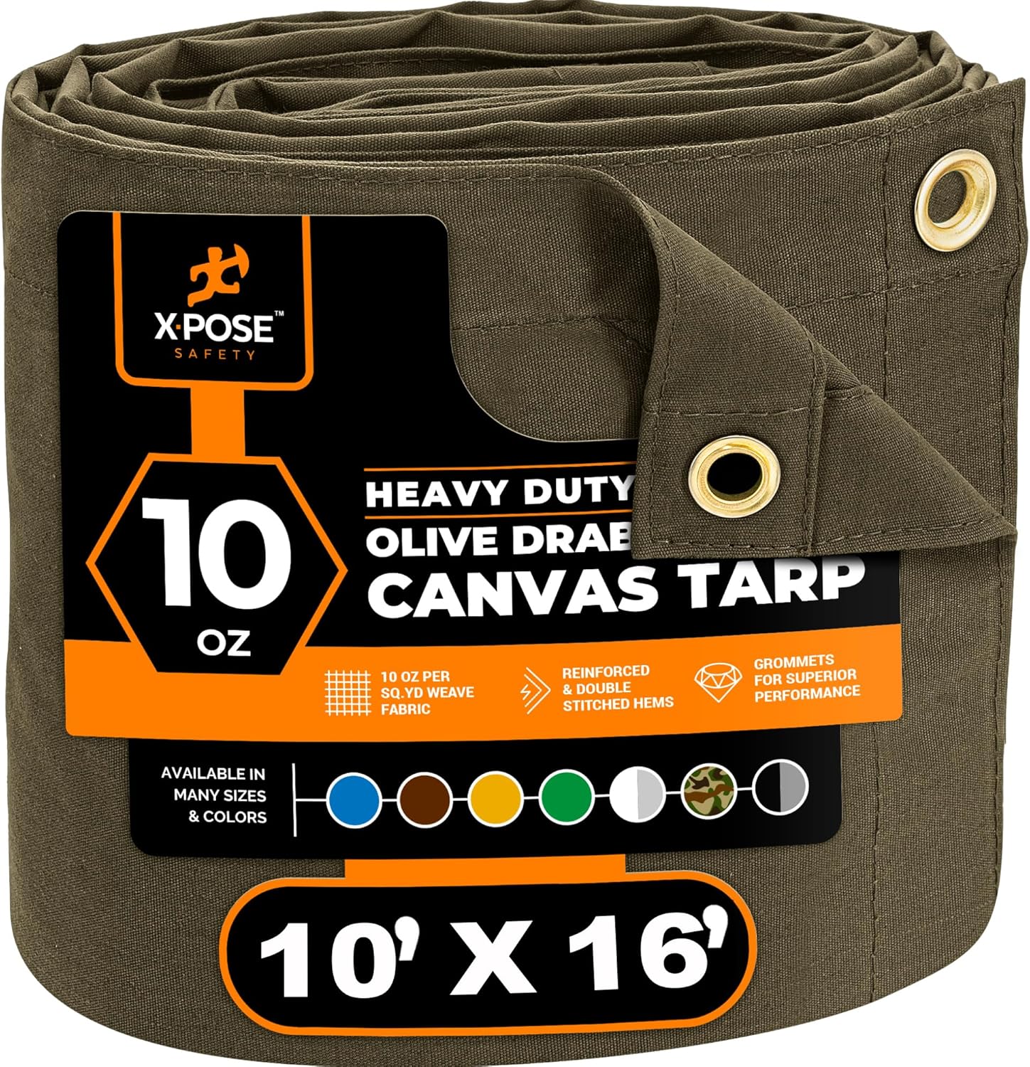 Xpose Safety Canvas Tarp - Heavy Duty Water Resistant 10ft x 16ft