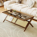 Stylish Rattan Glass Coffee Table with Storage