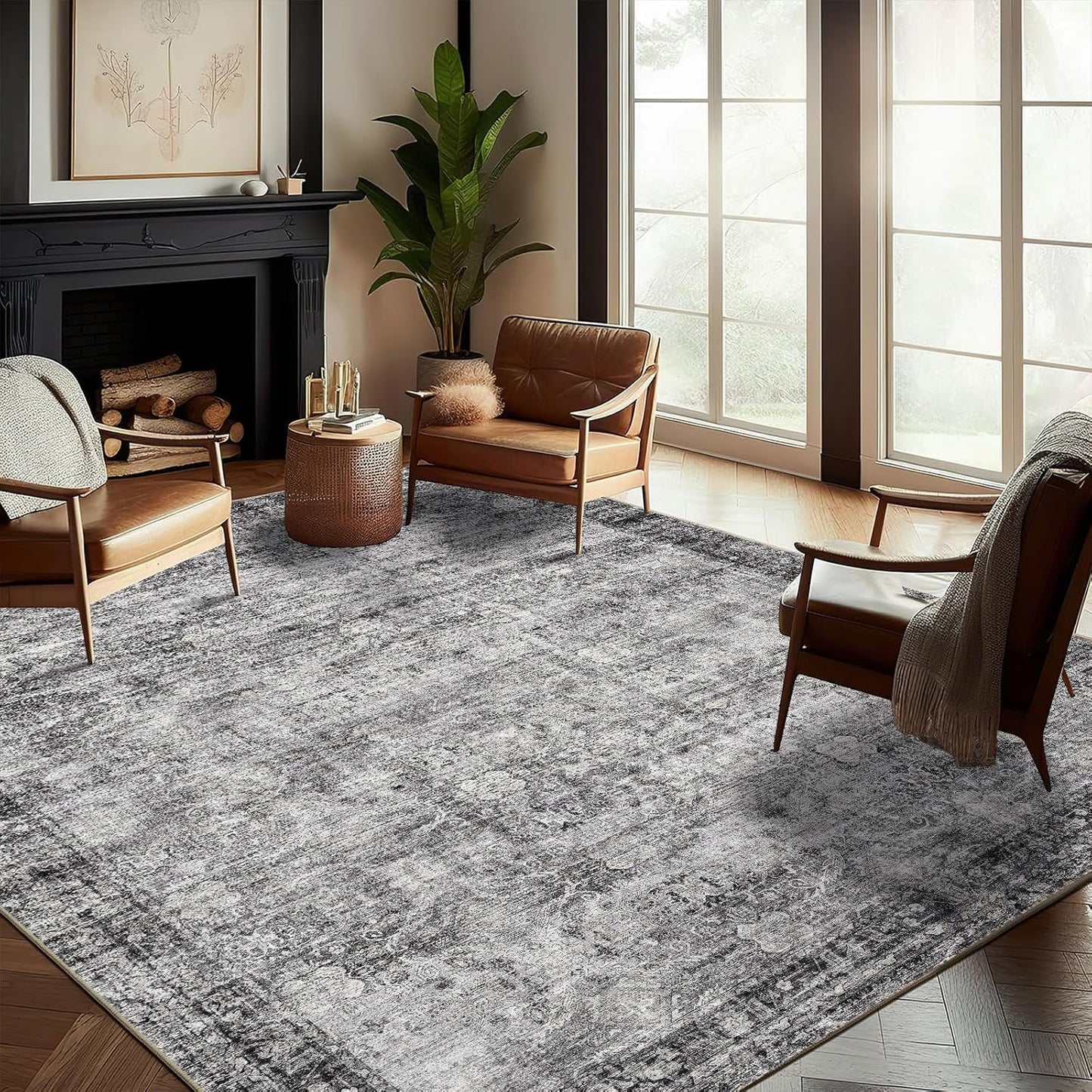 Washable Area Rug 8ftx10ft Retro Boho Design for High Traffic