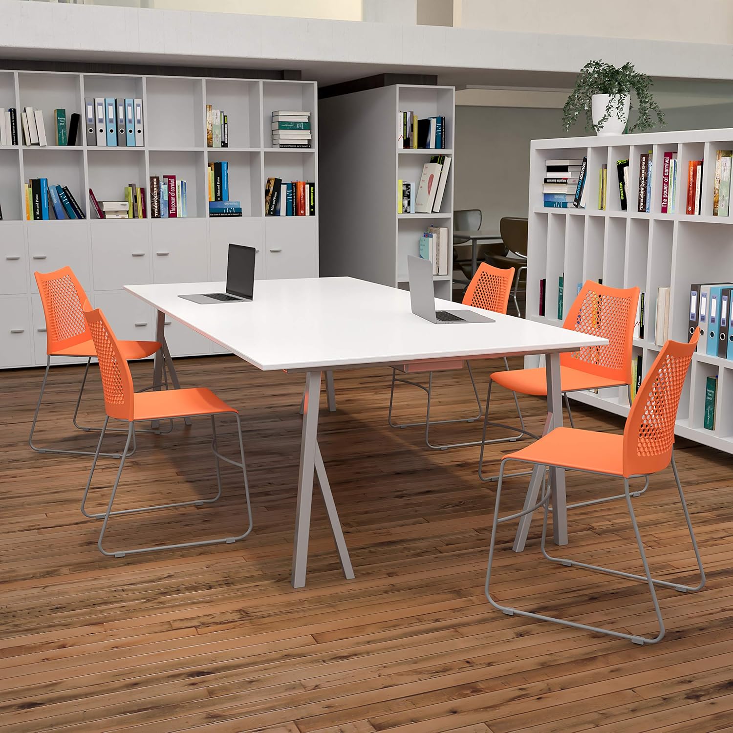 Ergonomic Stacking Chairs for Offices - Set of 5 in Orange