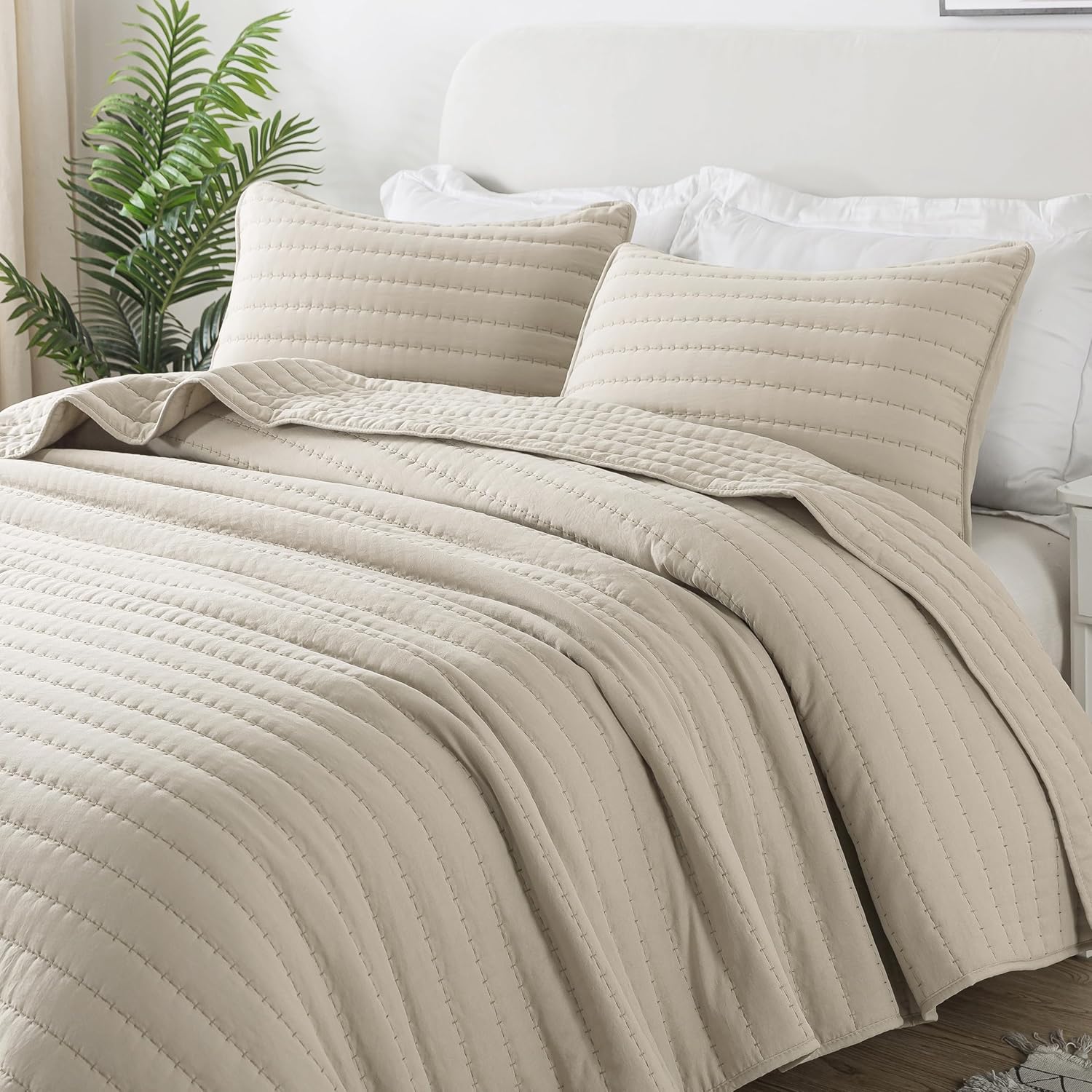 ROARINGWILD Neutral Beige King Size Quilt Bedding Set for All Seasons