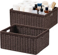 Wicker Storage Basket 2 Pack - Foldable Rectangular Shelf Bins