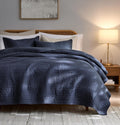 Striped Navy Blue Cotton Quilt California Cal King Bedding Set