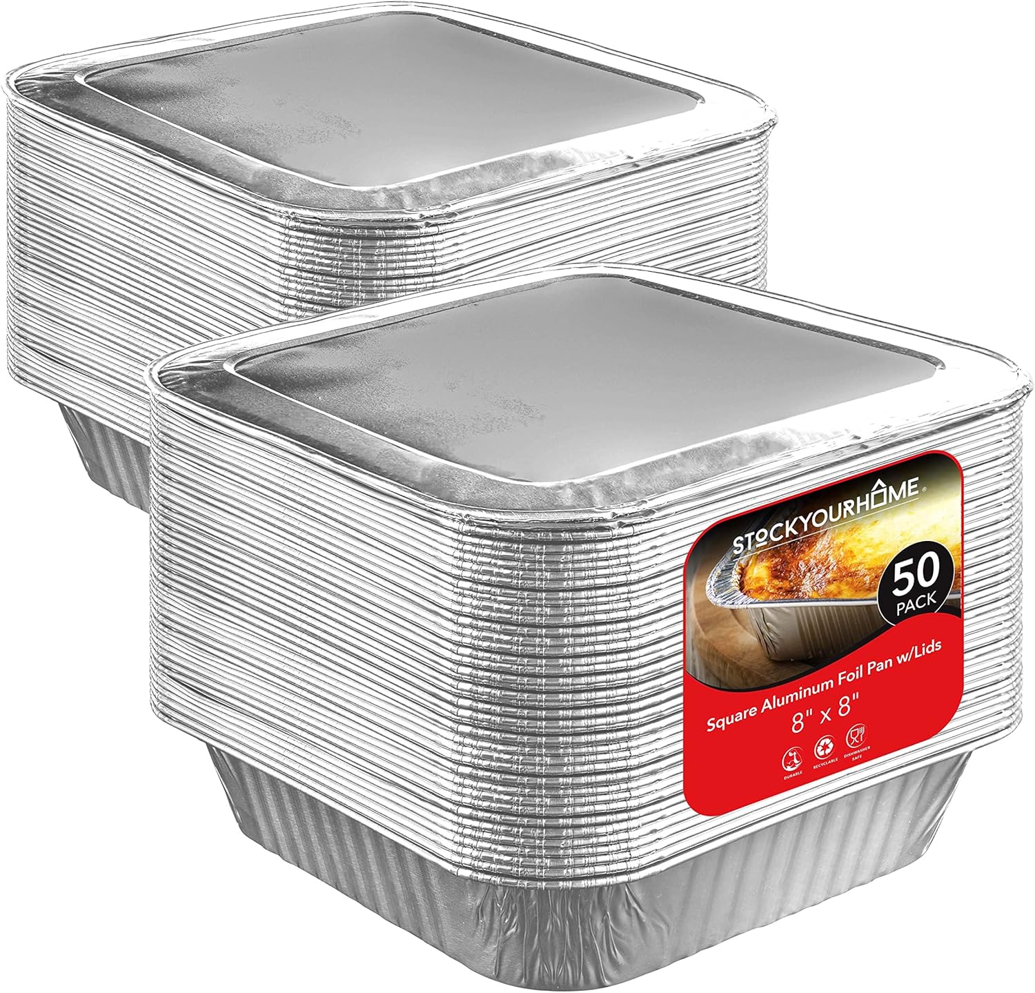 8 Inch Square Cake Pans - Disposable Aluminum Foil Pans with Lids
