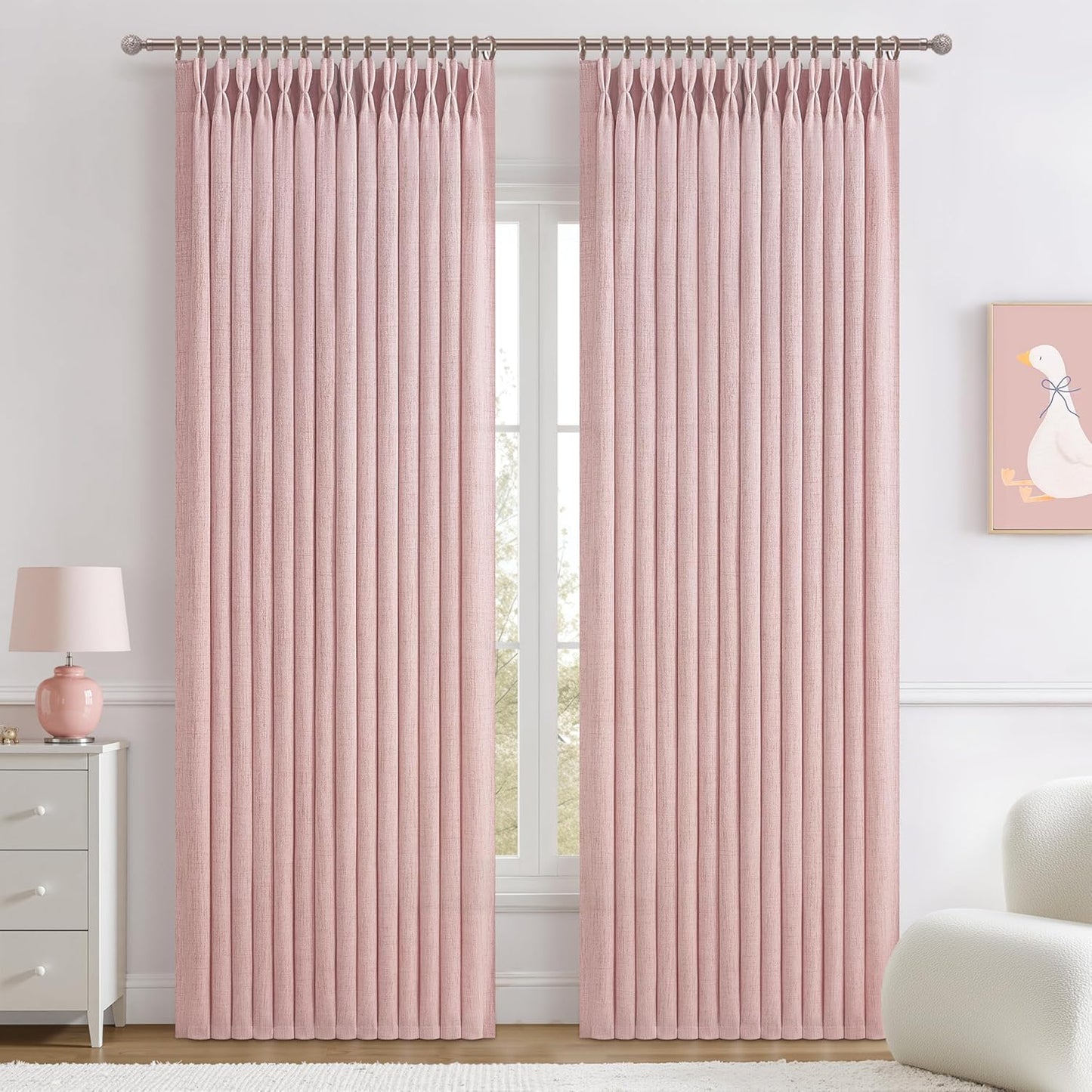 Cute Baby Pink Memory Trained Pinch Pleated Curtains for Girls