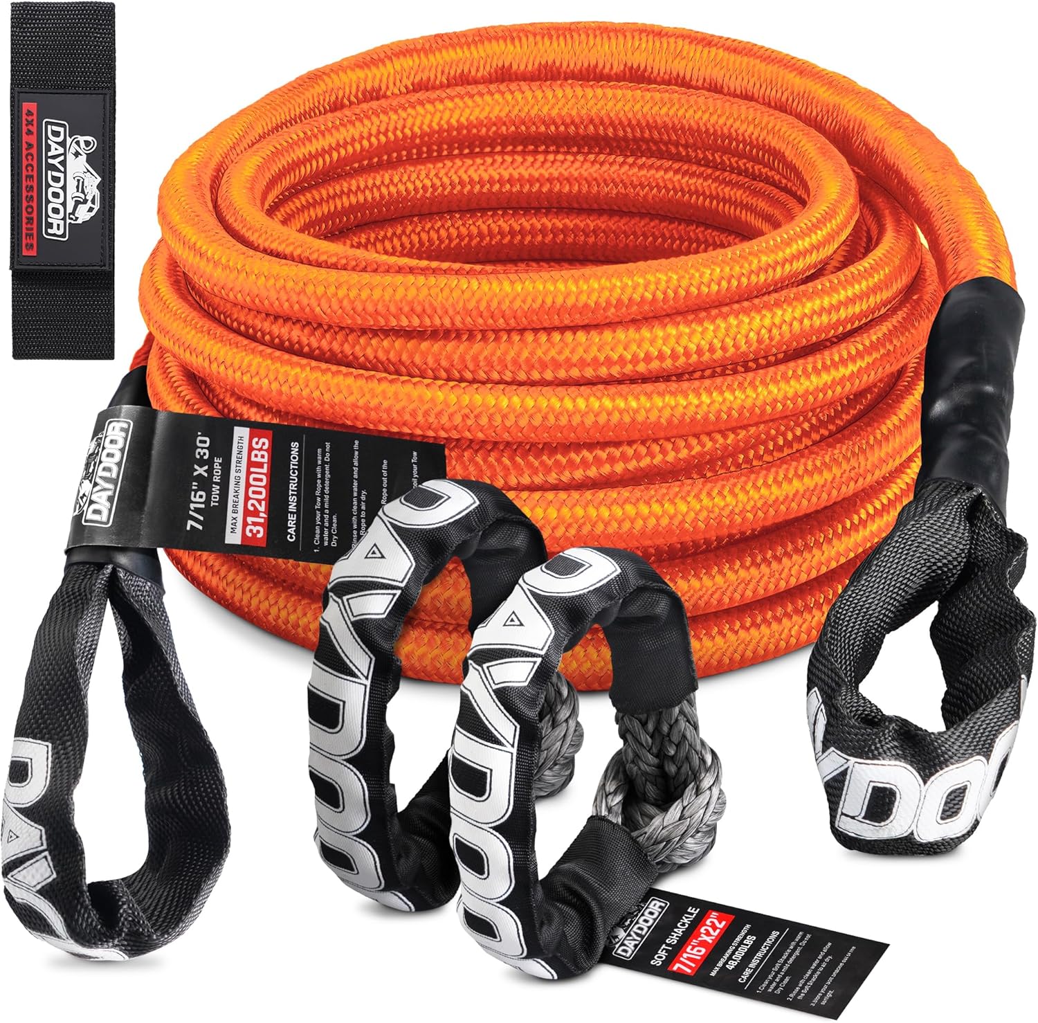 DAYDOOR Recovery Tow Rope - Heavy Duty 31,200 Lbs Towing Kit