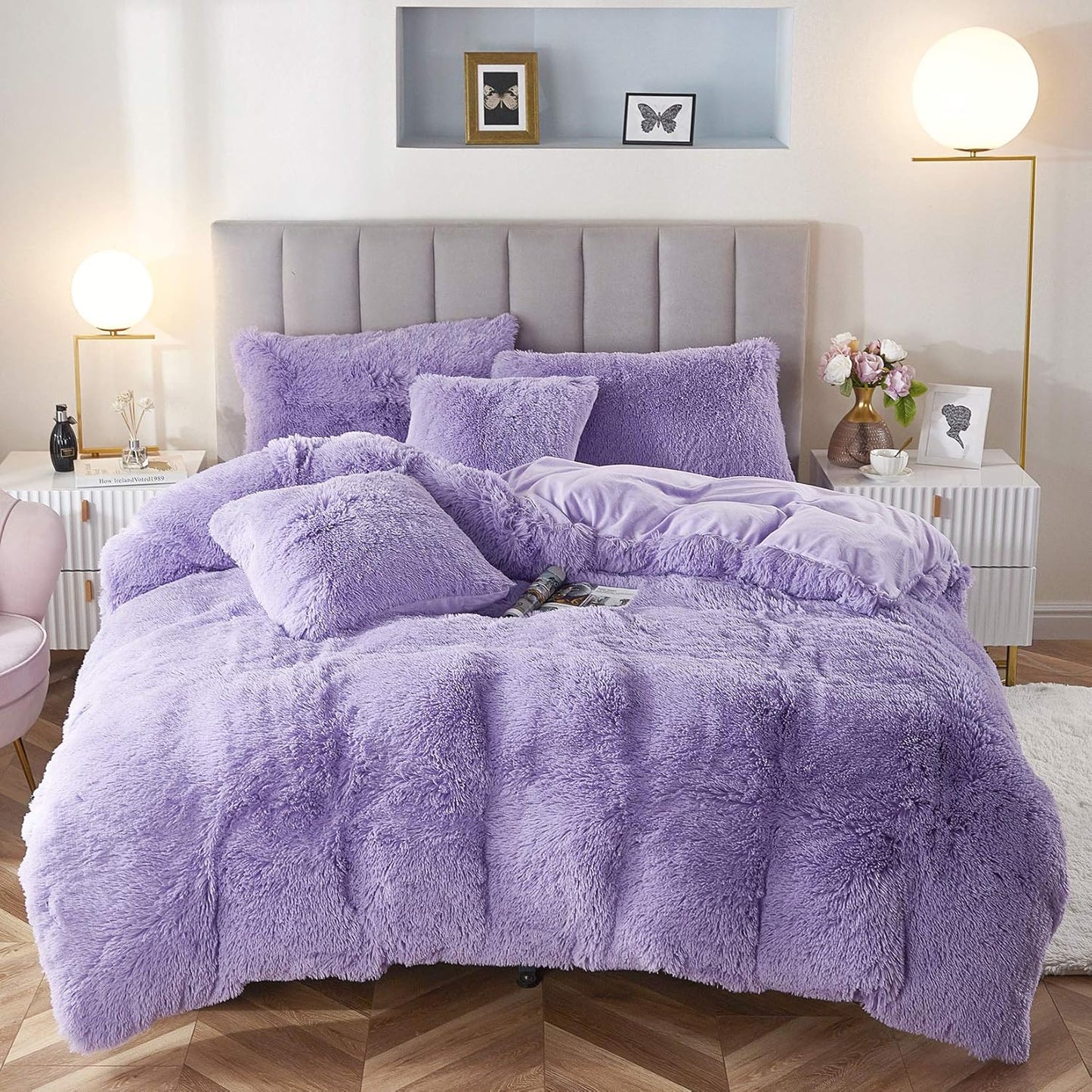 Uhamho Faux Fur Velvet Bedding Duvet Cover Set for Cozy Comfort