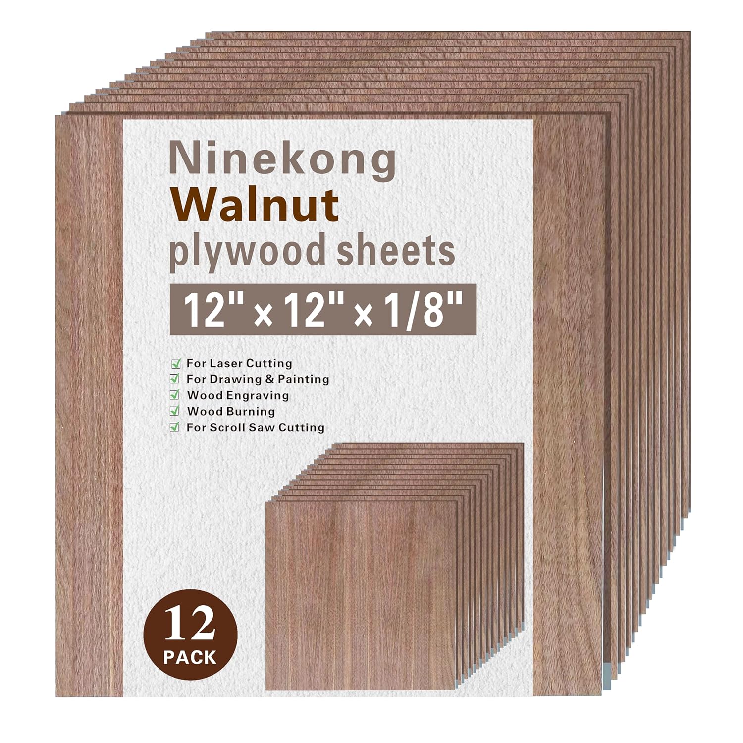 12 Pack Black Walnut Plywood Sheets for Laser Cutting Crafts