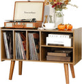 Record Player Stand with Vinyl Storage - Mid-Century Turntable Table