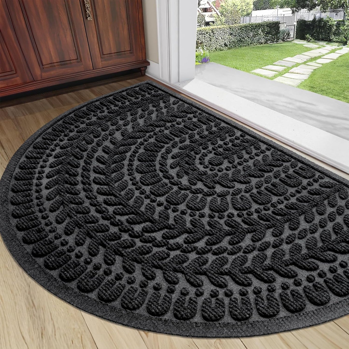 RORA Half Circle Door Mat for Outdoor and Indoor Use 24x36 in
