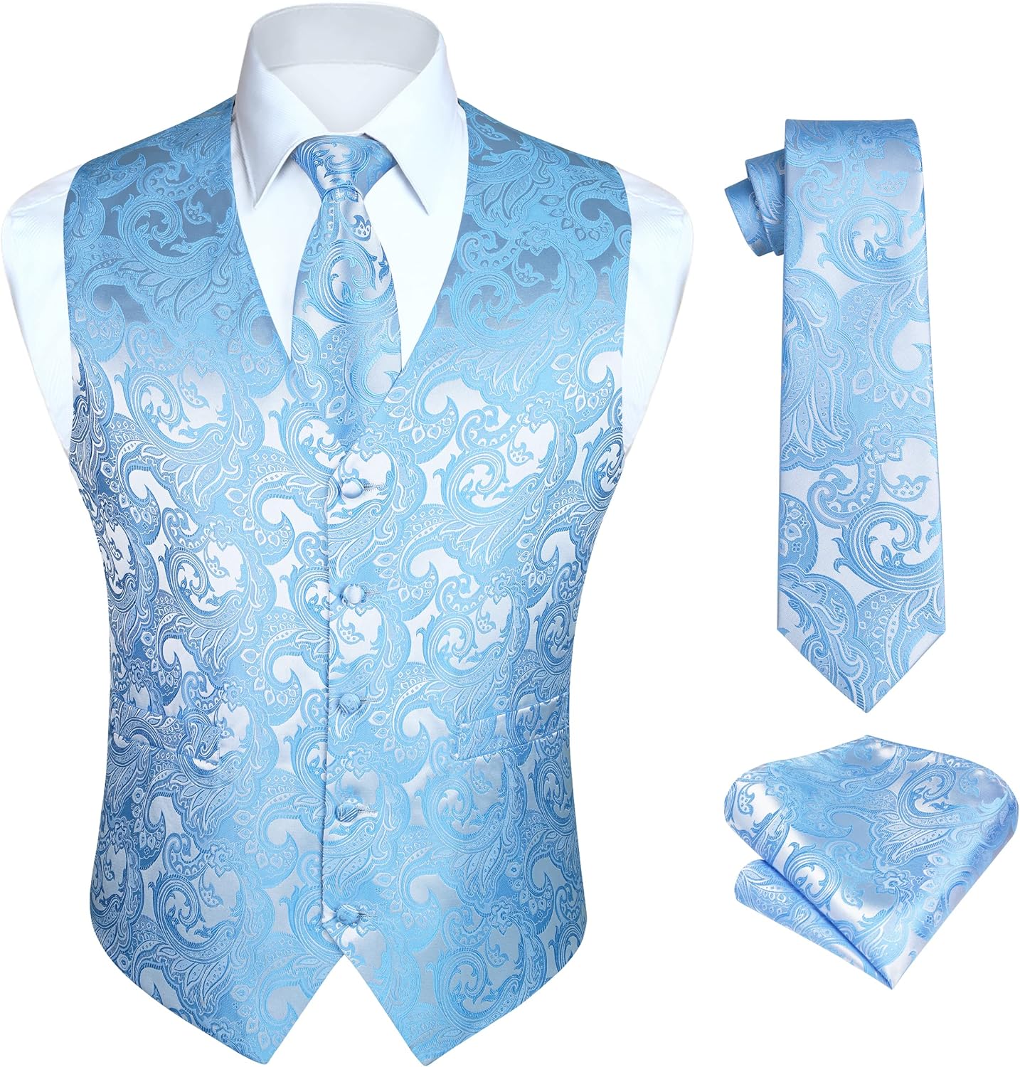 HISDERN Mens Vest Tie Set 3PC for Weddings and Formal Events