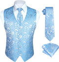 Mens Paisley Jacquard Vest Tie Set 3PC - Formal Waistcoat for Weddings
