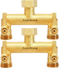 Heavy Duty Brass 2-Way Garden Hose Splitter - Metal Shutoff, 2 Pack