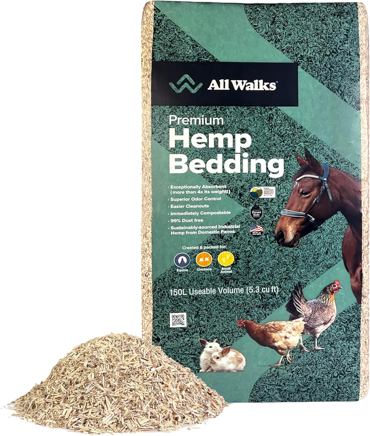 All Walks 150 Liter Hemp Bedding for Chickens and Small Pets