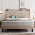 Feonase Queen Bed Frame with Charging Station - Modern Minimalist