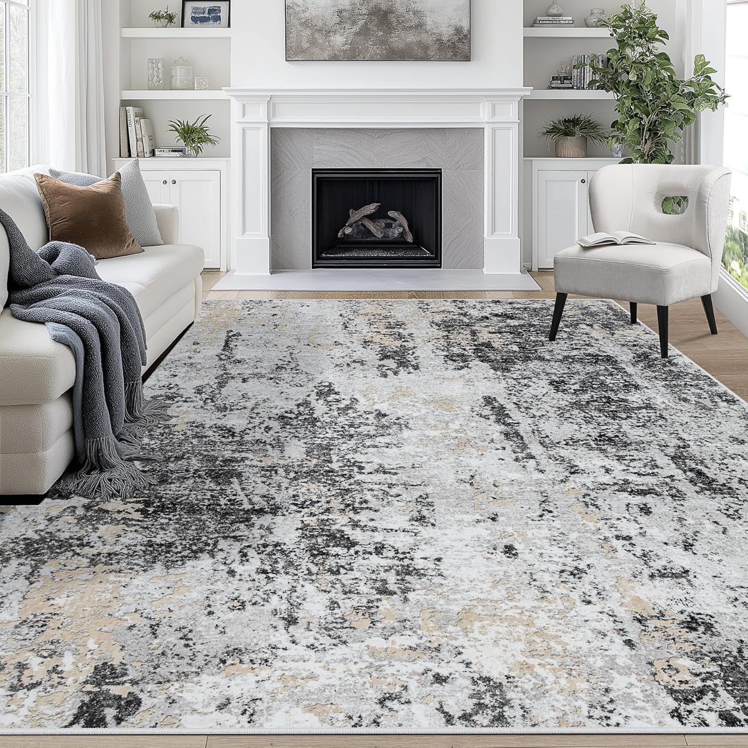 9x12 Area Rugs for Living Room: Abstract Washable Carpet