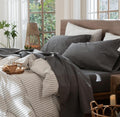 MooMee Bedding Sheet Set Cal King - Washed Cotton Linen Look