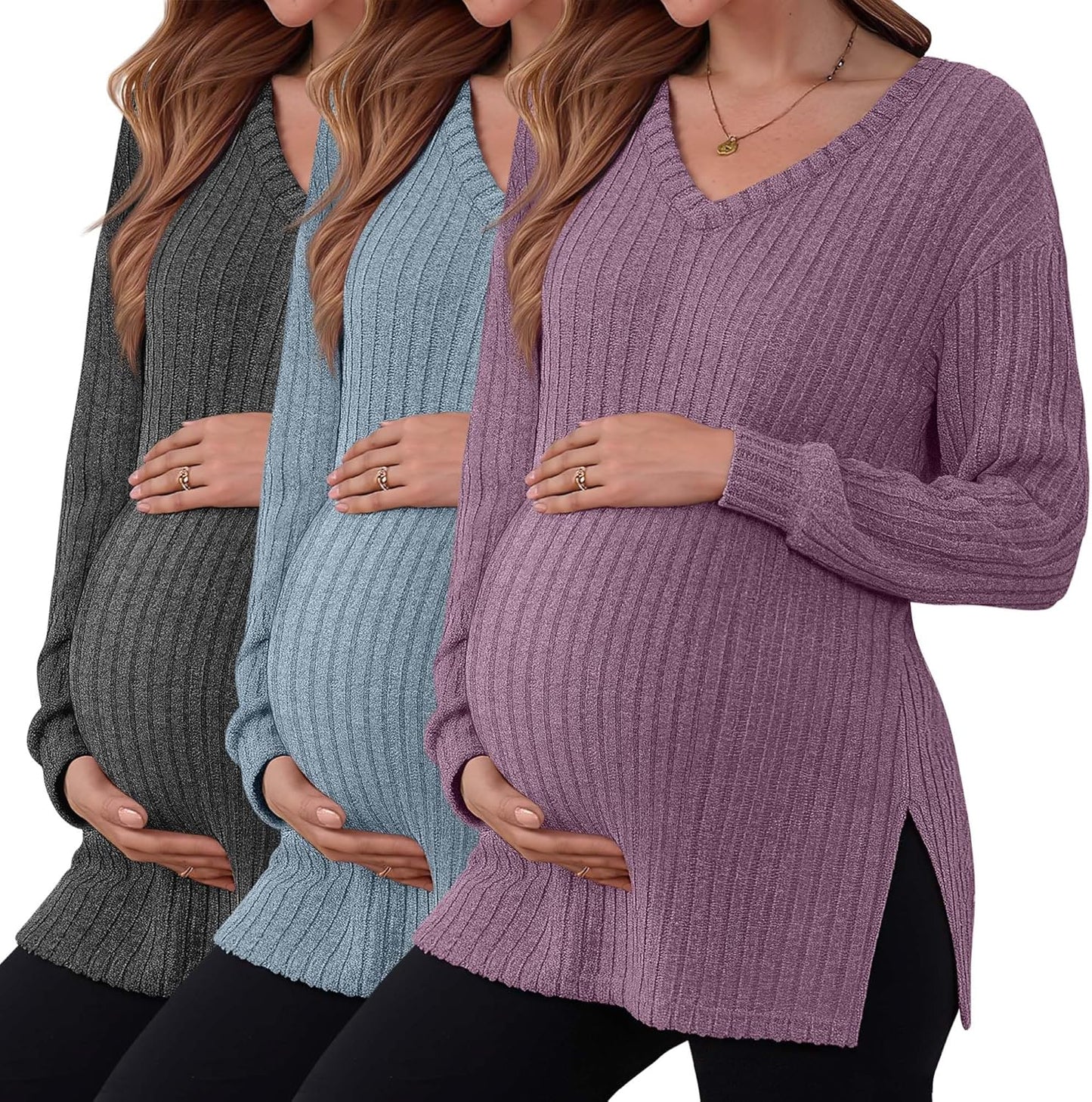 3 Pack Women's Ribbed Maternity Shirts for Stylish Comfort