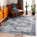 Dark Blue Vintage Area Rug 5ftx7ft for Living Room & Bedroom
