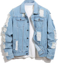 Denim Jacket Men Slim Stretch Trucker Jean Coat - Distressed Style