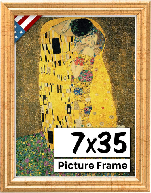 Antique Gold 7x35 Picture Frame - Handmade Solid Wood Decor