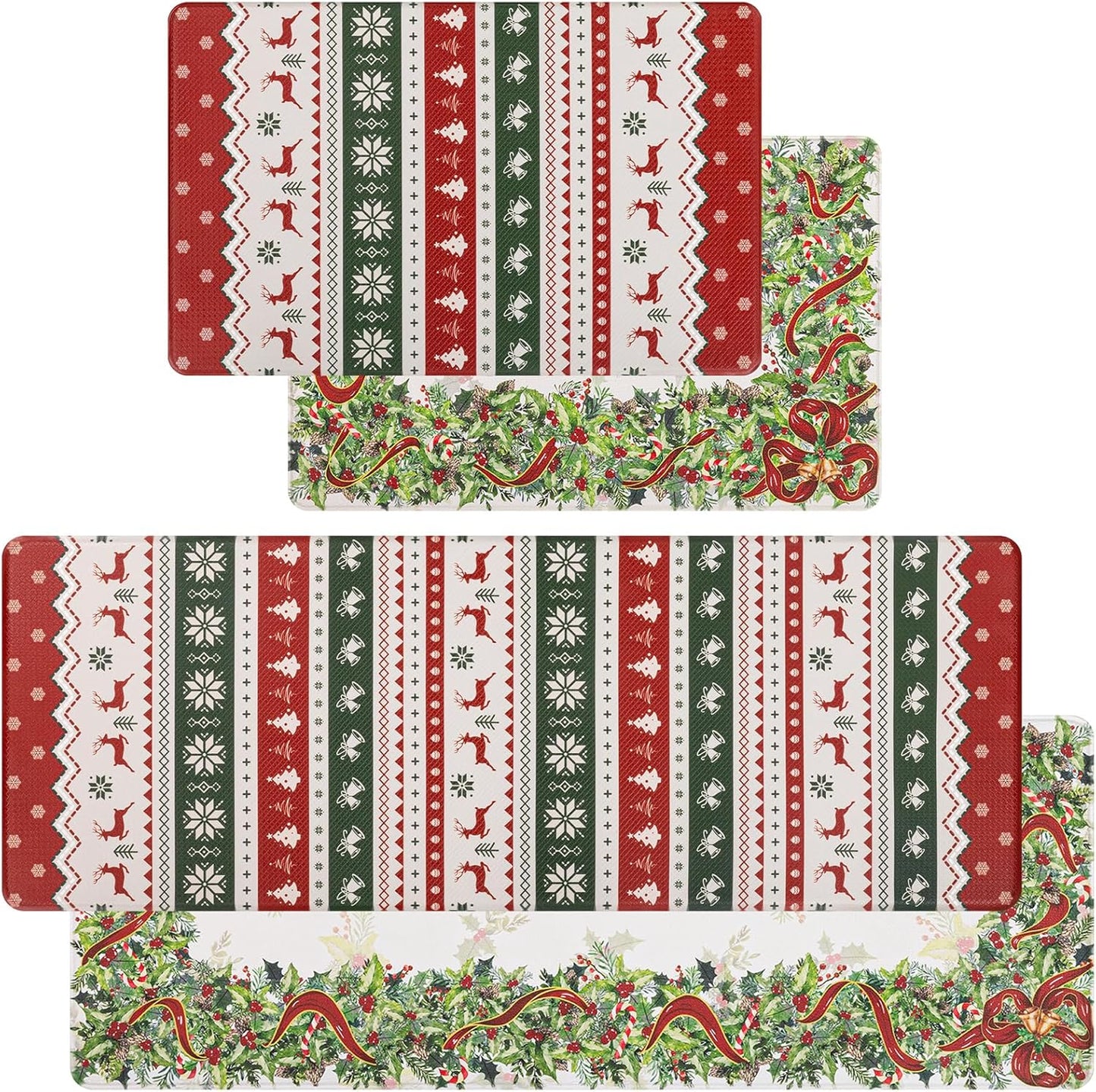 Reversible Christmas Anti Fatigue Kitchen Rugs Set for Comfort